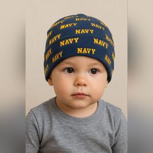 U.S. Navy Toddler Beanie Hat Size 18M Cozy Navy Blue Gold Patriotic Military